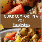 Plated Instant Pot chicken and vegetables with herbs showcasing a quick and healthy dinner recipe.